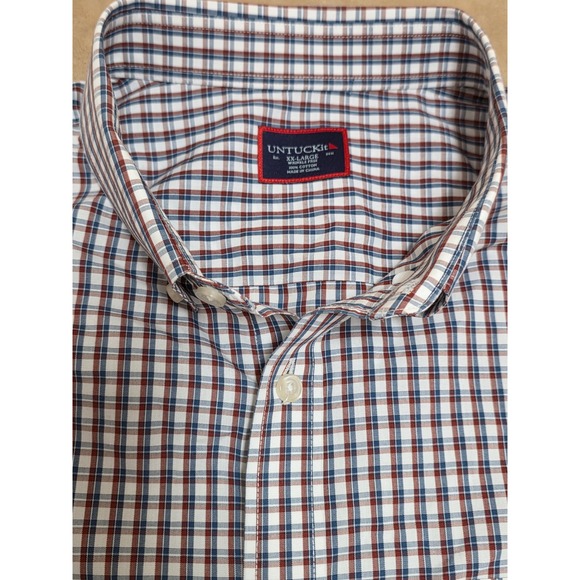 UNTUCKit Men's XX Large Red Blue White Check Long Sleeve Button Down Shirt - Picture 3 of 4